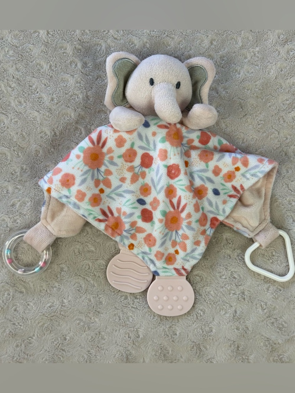Luxe & Willow Elephant Lovey Security Blanket Peach Pink Floral White Teether
